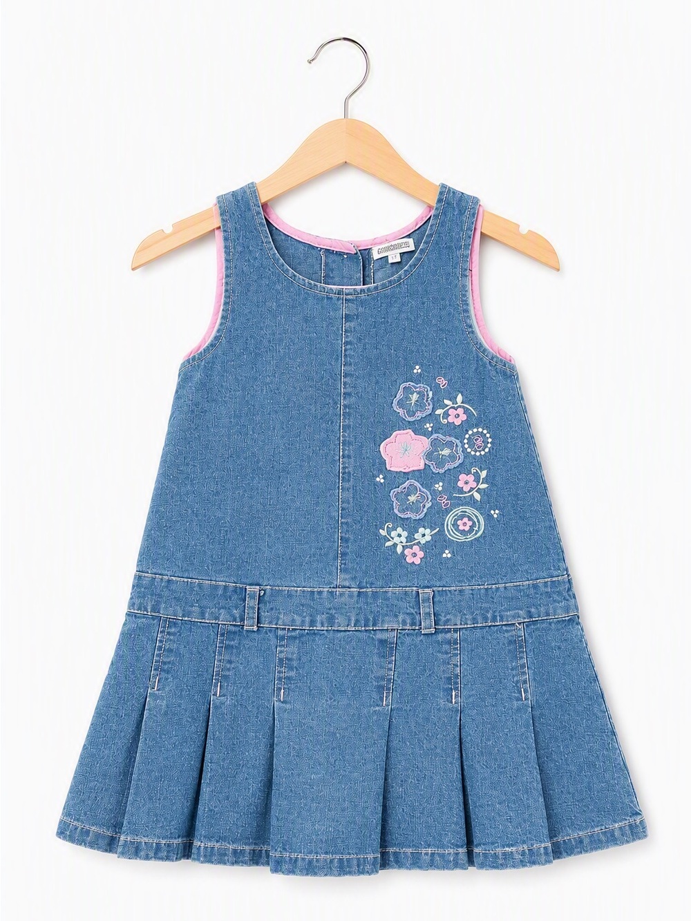 Rare Vintage Geneviève Lapierre Embroidered Pleated Denim Jumper Dress 3X Summer